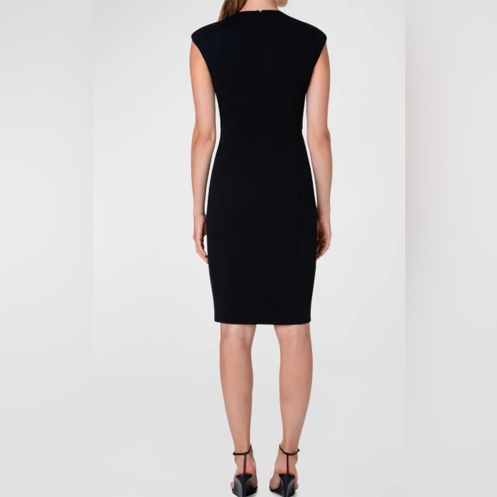 Akris punto Cap-Sleeve Zip-Front Seamed Dress, Black Sz 6 - Picture 2 of 16